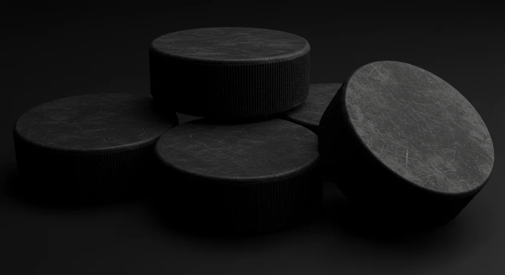 Five Hockey Pucks